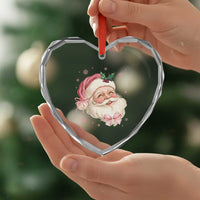Xmas Coquette Pink Santa Bow Heart Crystal Glass Ornament - Wonder Print Shop