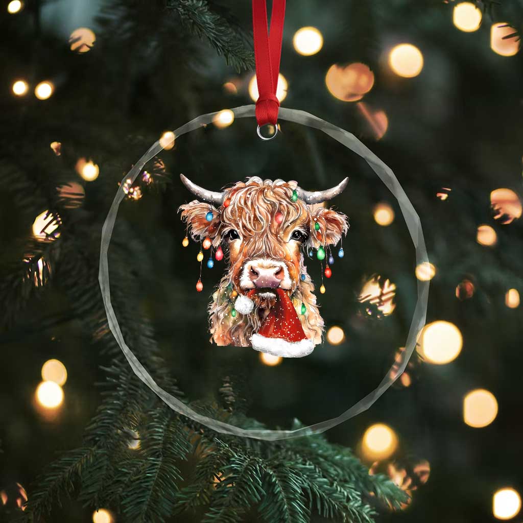 Xmas Cow Crystal Glass Ornament Highland Cow Lights Santa Hats Farm Xmas TS10