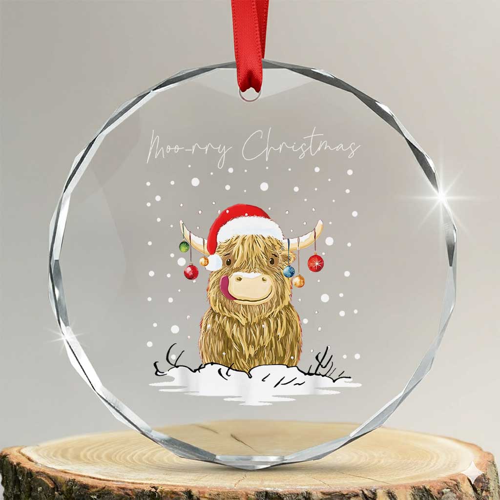 Xmas Cow Crystal Glass Ornament Scottish Highland Cow Moo-rry Christmas - Wonder Print Shop