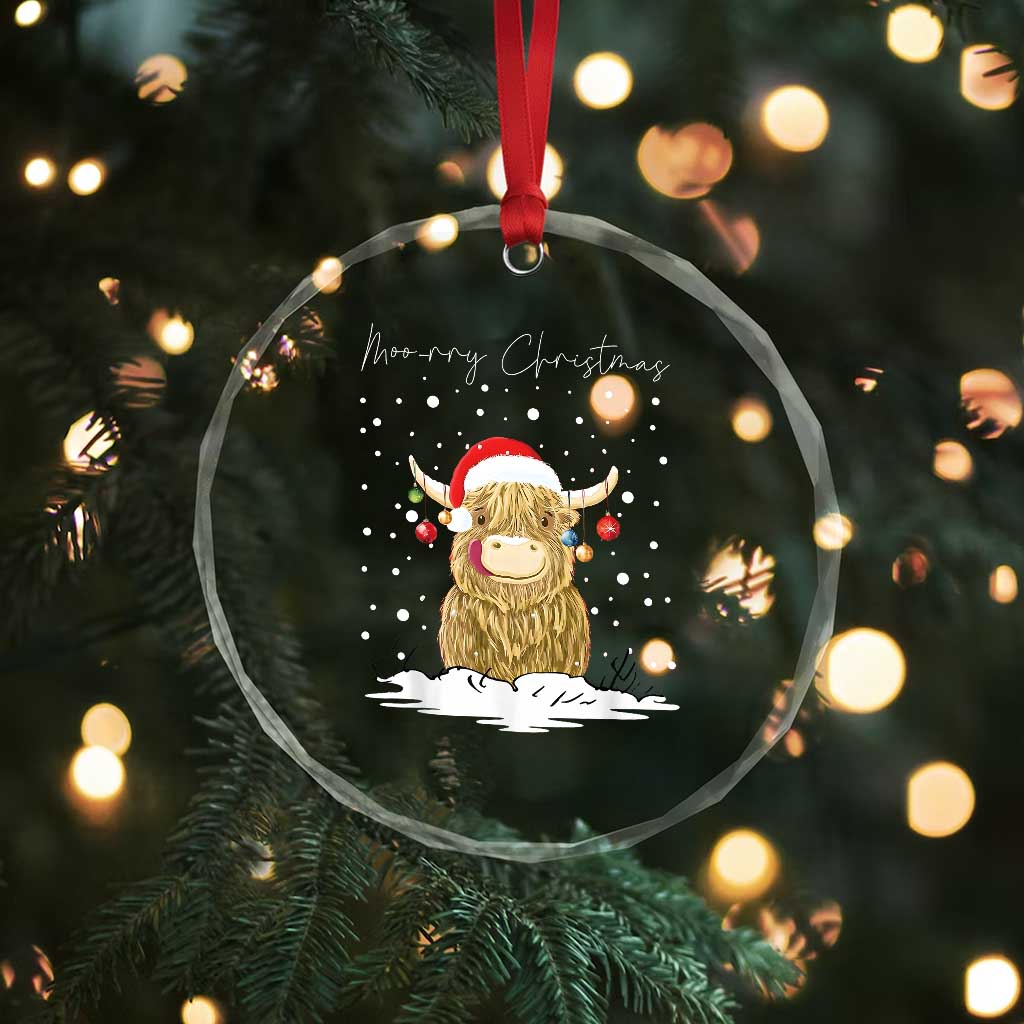 Xmas Cow Crystal Glass Ornament Scottish Highland Cow Moo-rry Christmas TS10