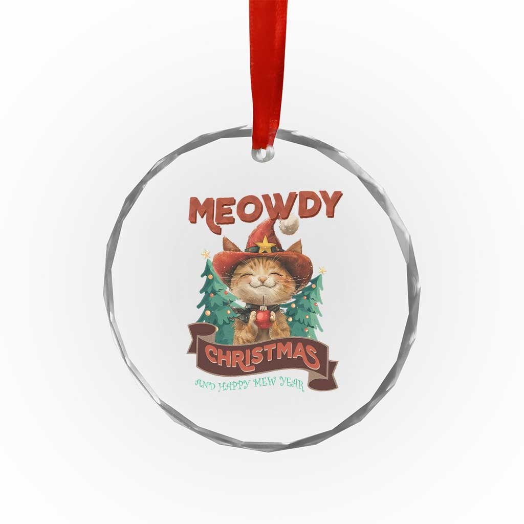 Xmas Cowboy Cat Crystal Glass Ornament Meowdy Christmas And Happy Mew Year TS09