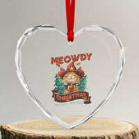 Xmas Cowboy Cat Heart Crystal Glass Ornament Meowdy Christmas And Happy Mew Year - Wonder Print Shop