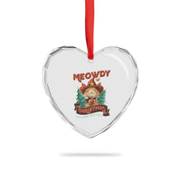 Xmas Cowboy Cat Heart Crystal Glass Ornament Meowdy Christmas And Happy Mew Year - Wonder Print Shop