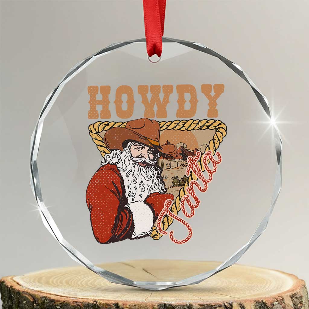 Xmas Cowboy Santa Crystal Glass Ornament Howdy Santa Vintage Western TS09