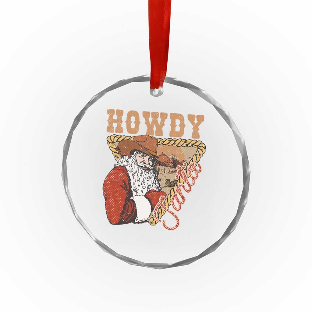 Xmas Cowboy Santa Crystal Glass Ornament Howdy Santa Vintage Western TS09