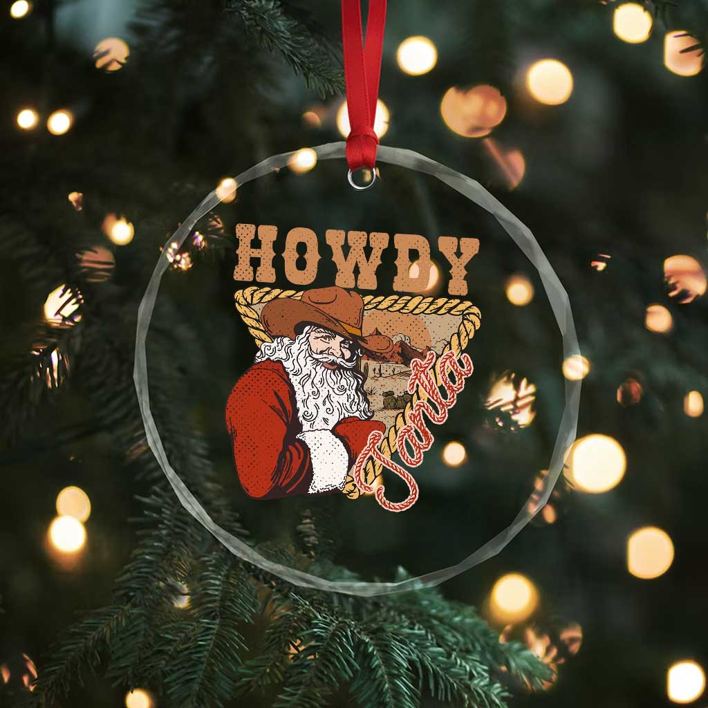 Xmas Cowboy Santa Crystal Glass Ornament Howdy Santa Vintage Western TS09