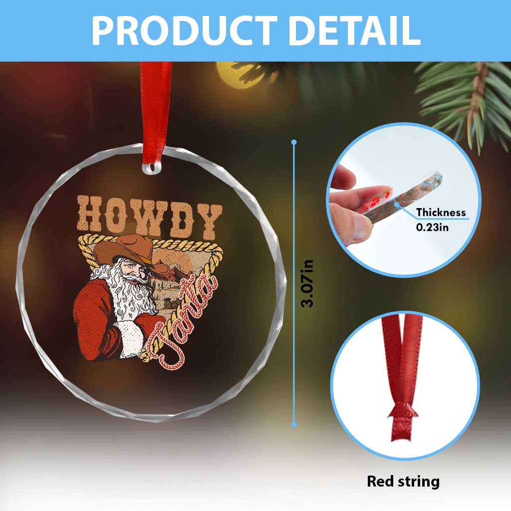 Xmas Cowboy Santa Crystal Glass Ornament Howdy Santa Vintage Western TS09