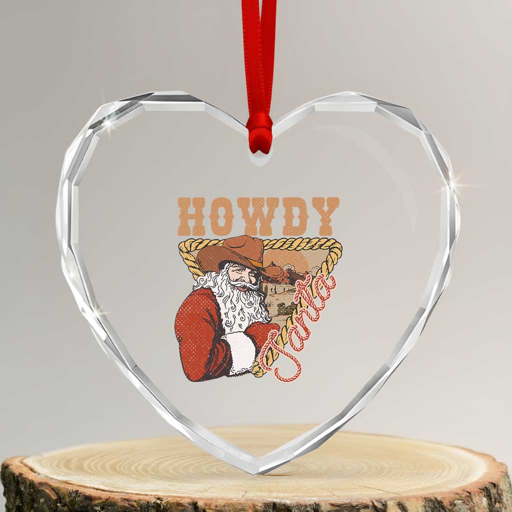 Xmas Cowboy Santa Heart Crystal Glass Ornament Howdy Santa Vintage Western - Wonder Print Shop