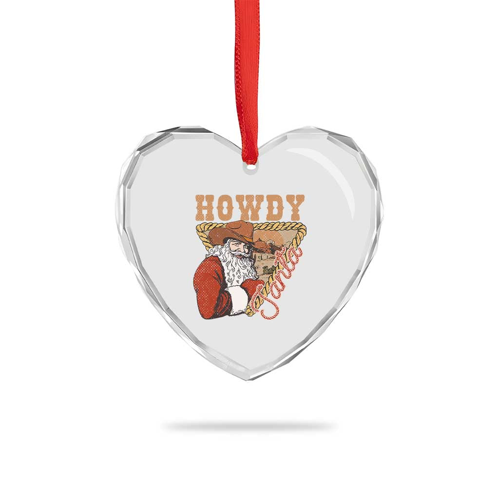 Xmas Cowboy Santa Heart Crystal Glass Ornament Howdy Santa Vintage Western - Wonder Print Shop