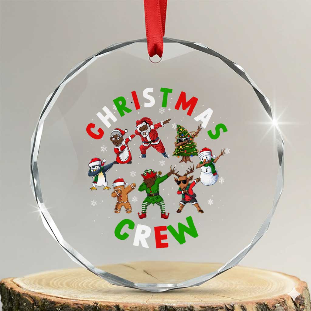 Xmas Crew Crystal Glass Ornament Black African American Santa Reindeer Snowman Dabbing - Wonder Print Shop