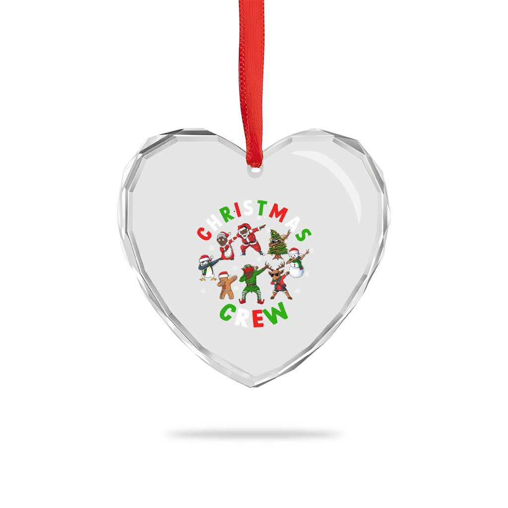 Xmas Crew Heart Crystal Glass Ornament Black African American Santa Reindeer Snowman Dabbing - Wonder Print Shop