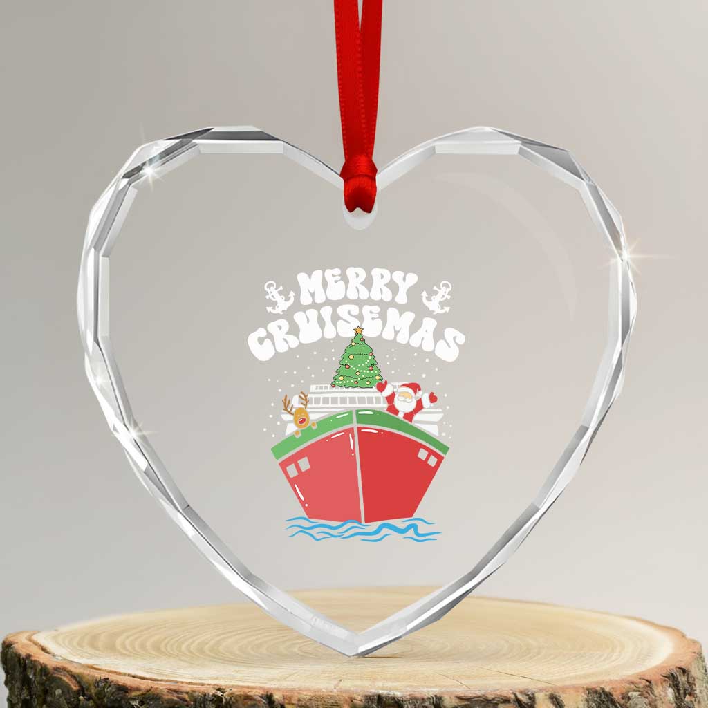 Xmas Cruising Heart Crystal Glass Ornament Family Christmas Holiday Santa Reindeer Cruise Ship - Wonder Print Shop