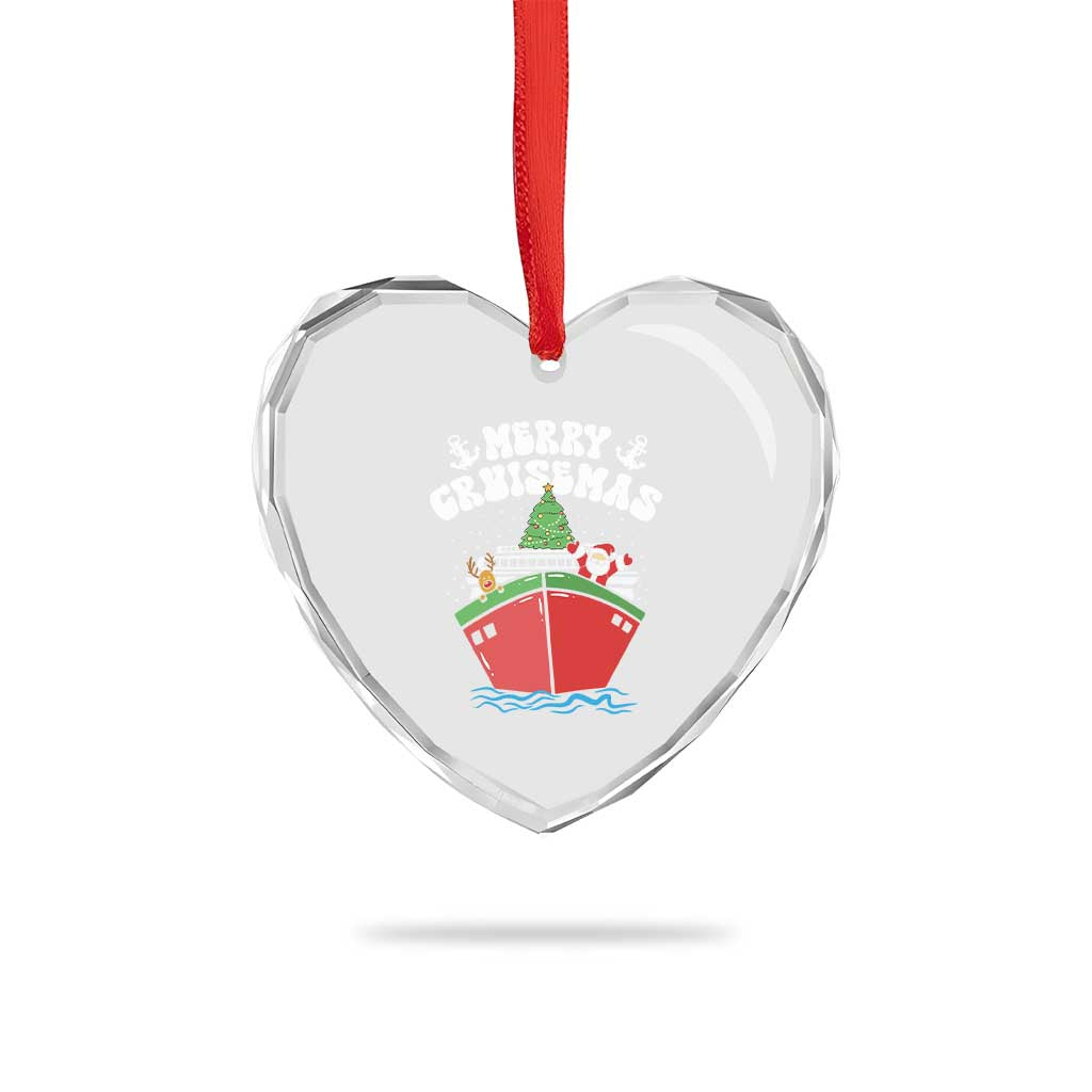 Xmas Cruising Heart Crystal Glass Ornament Family Christmas Holiday Santa Reindeer Cruise Ship - Wonder Print Shop