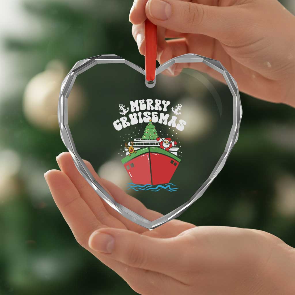 Xmas Cruising Heart Crystal Glass Ornament Family Christmas Holiday Santa Reindeer Cruise Ship - Wonder Print Shop