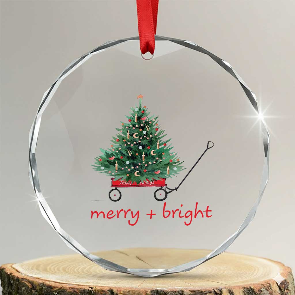 Xmas Crystal Glass Ornament Merry And Bright Retro Xmas Tree Wagon TS11