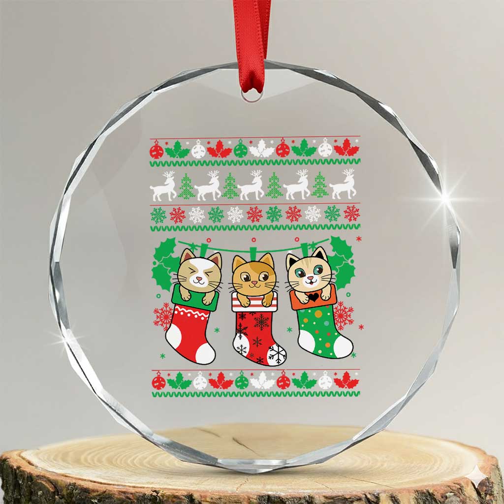 Xmas Cute Cat In Sock Merry Catmas Crystal Glass Ornament TS09