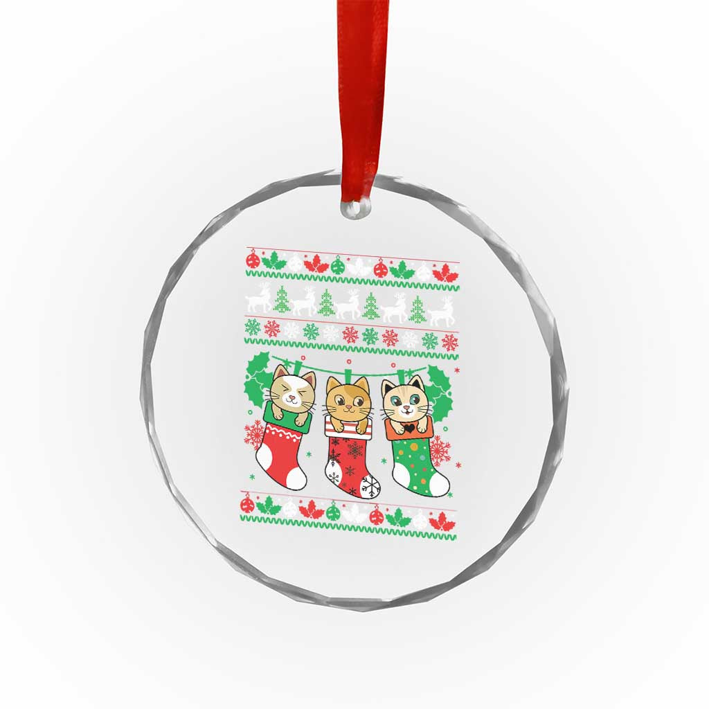Xmas Cute Cat In Sock Merry Catmas Crystal Glass Ornament TS09