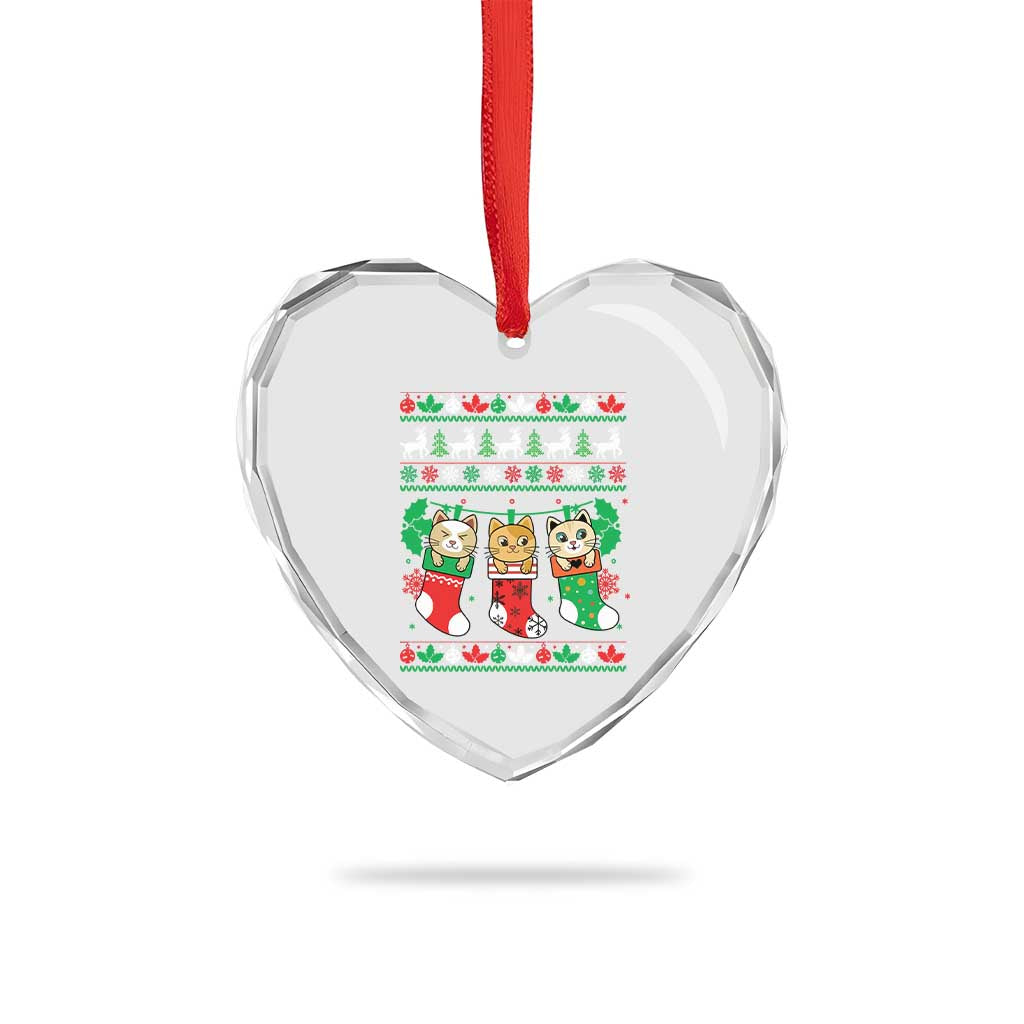 Xmas Cute Cat In Sock Merry Catmas Heart Crystal Glass Ornament - Wonder Print Shop