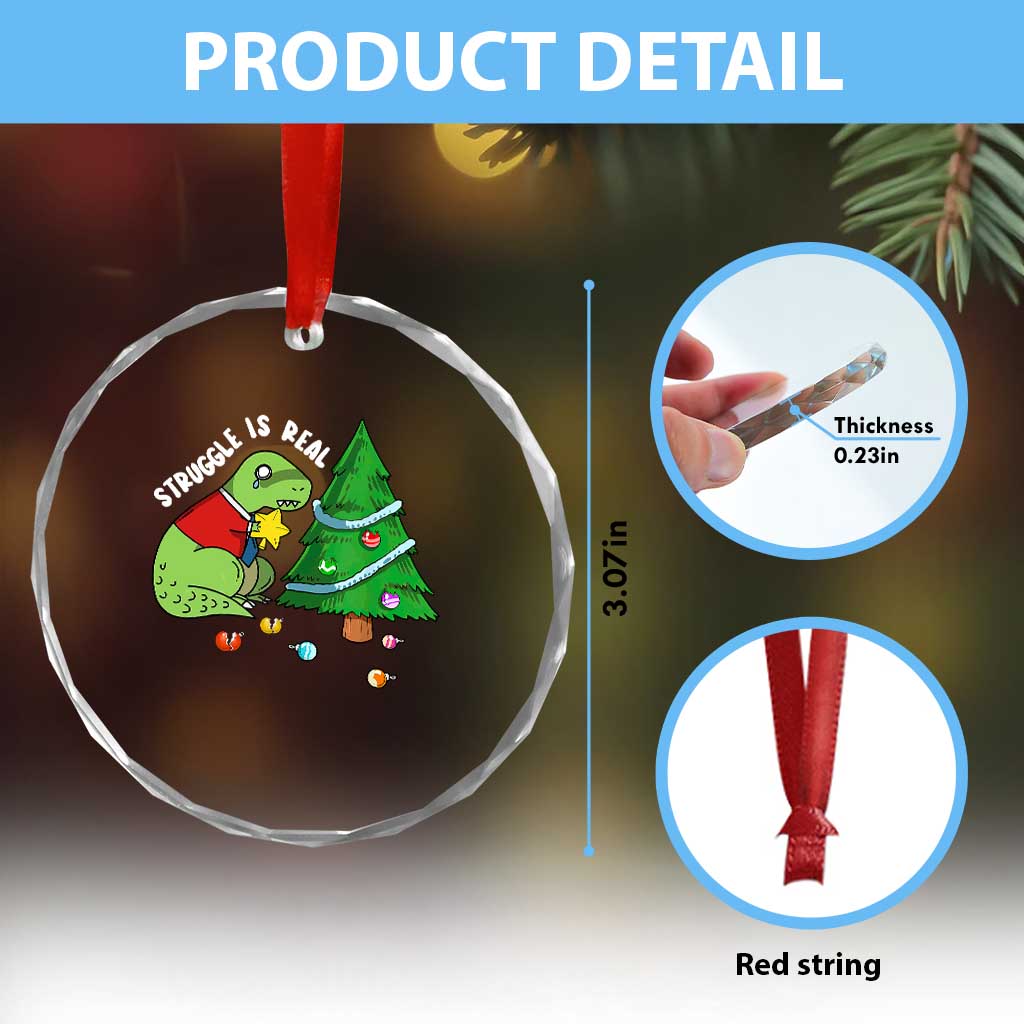 Xmas Cute Dinosaur Crystal Glass Ornament Struggle Is Real TS09
