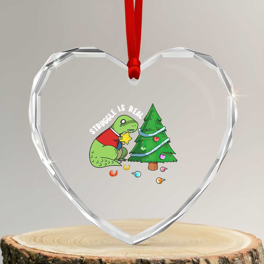 Xmas Cute Dinosaur Heart Crystal Glass Ornament Struggle Is Real - Wonder Print Shop