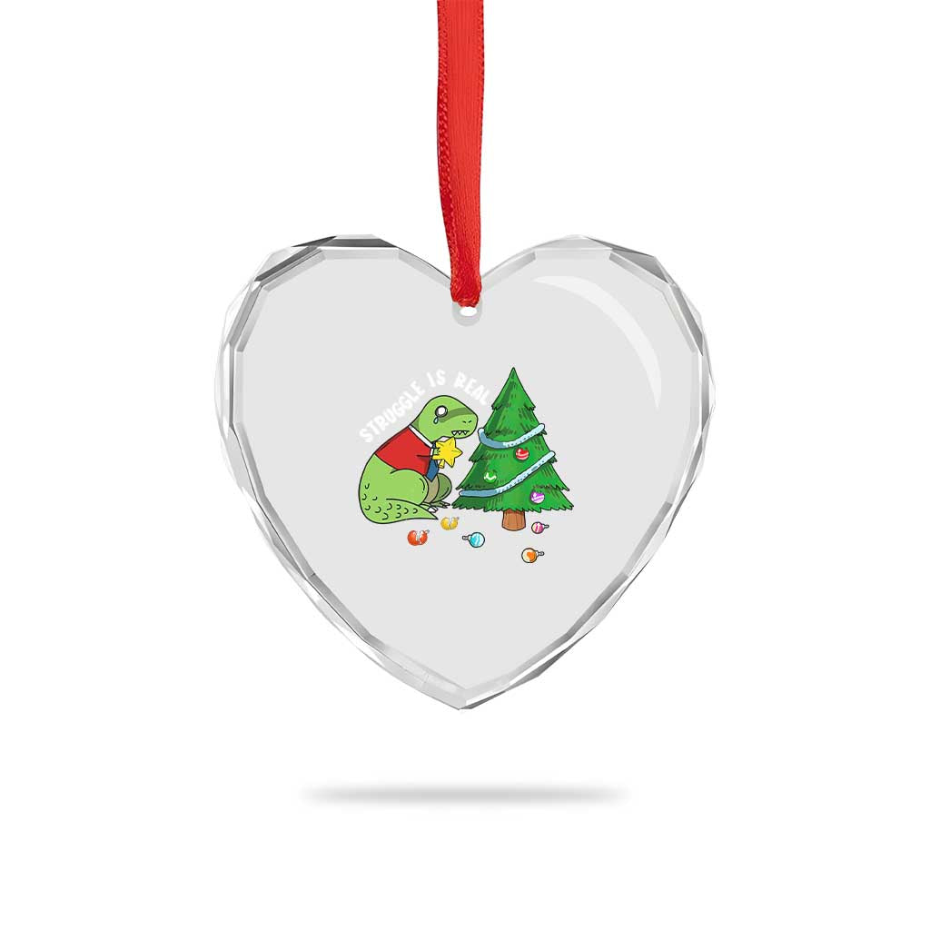 Xmas Cute Dinosaur Heart Crystal Glass Ornament Struggle Is Real - Wonder Print Shop