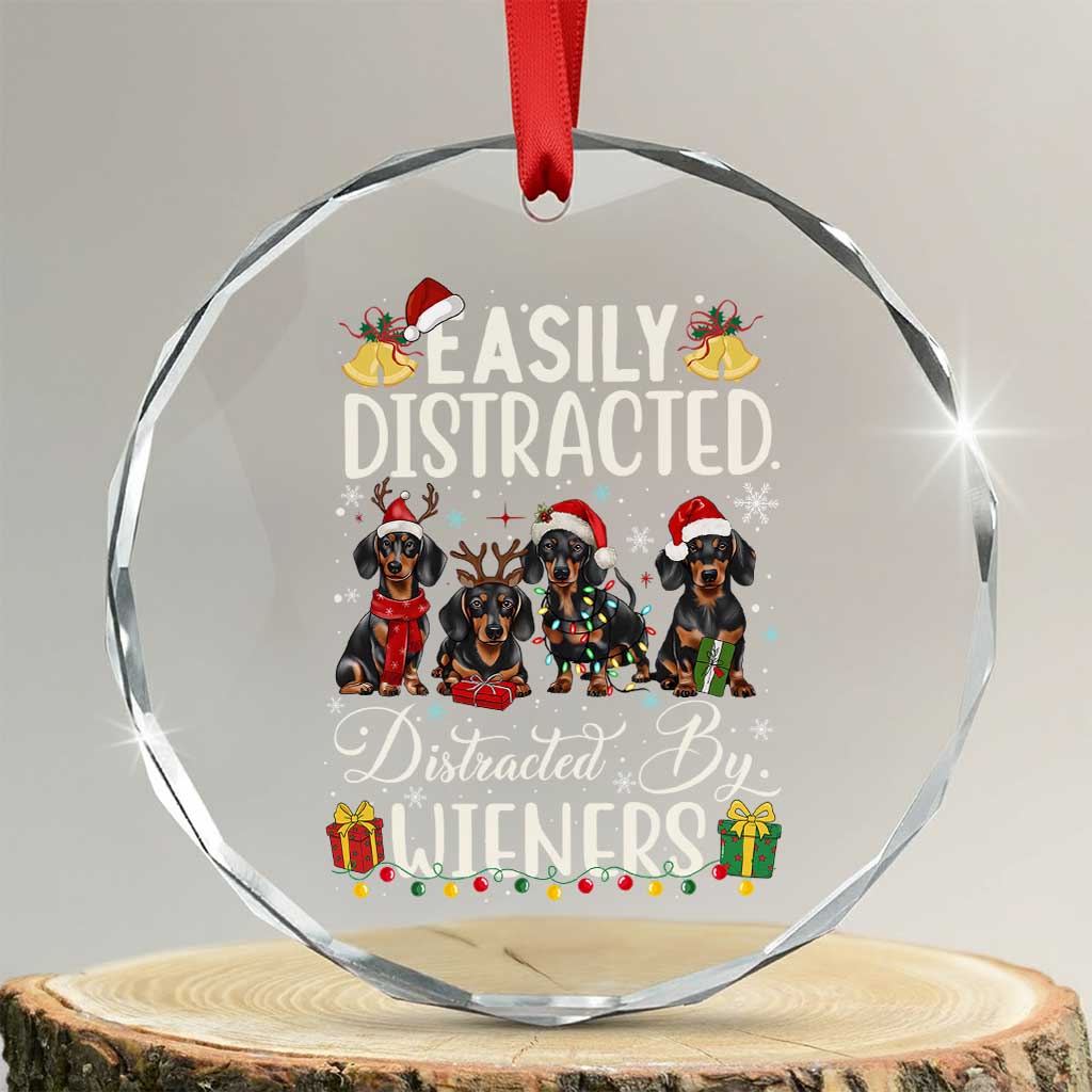 Xmas Dachshund Crystal Glass Ornament Funny Easily Distracted By Wieners TS12