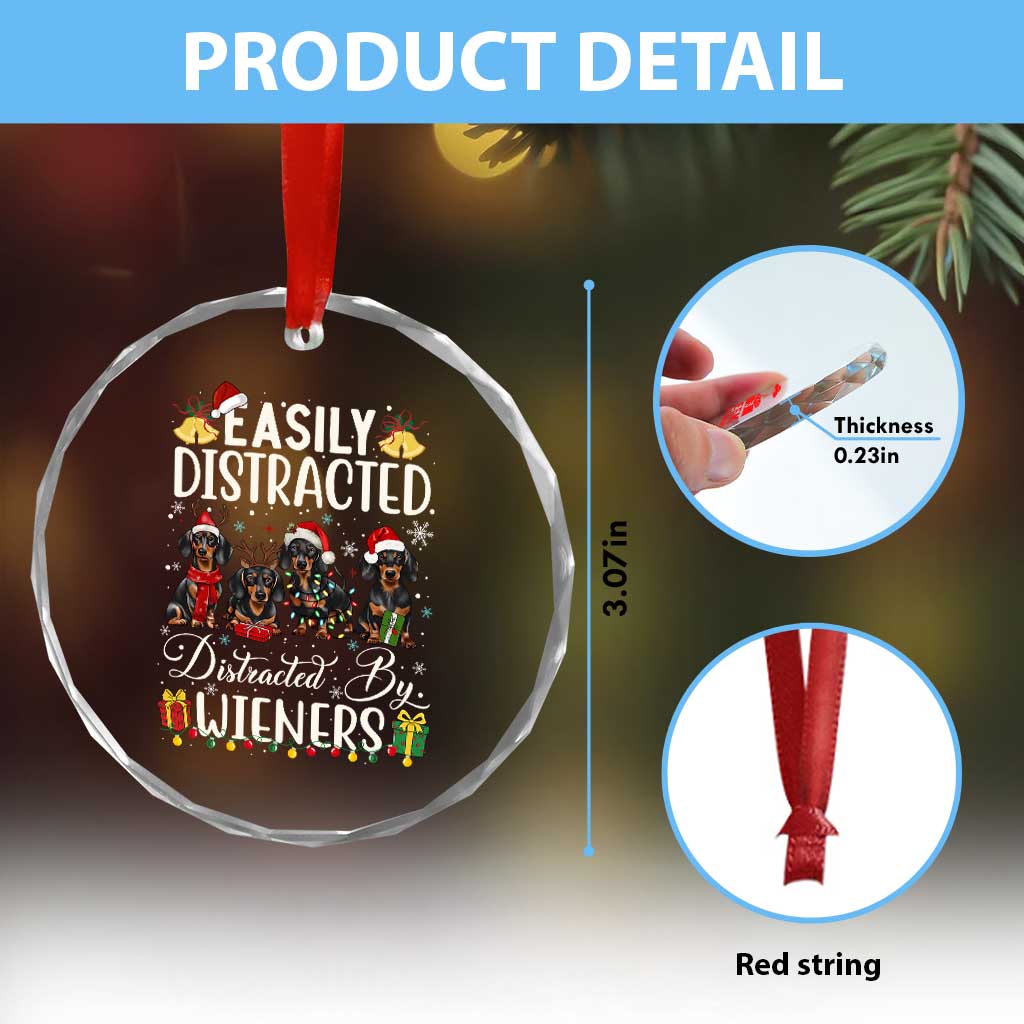 Xmas Dachshund Crystal Glass Ornament Funny Easily Distracted By Wieners TS12