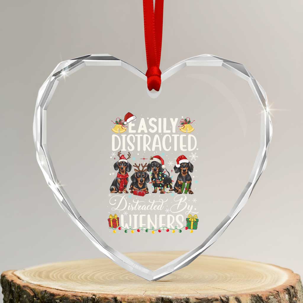 Xmas Dachshund Heart Crystal Glass Ornament Funny Easily Distracted By Wieners - Wonder Print Shop