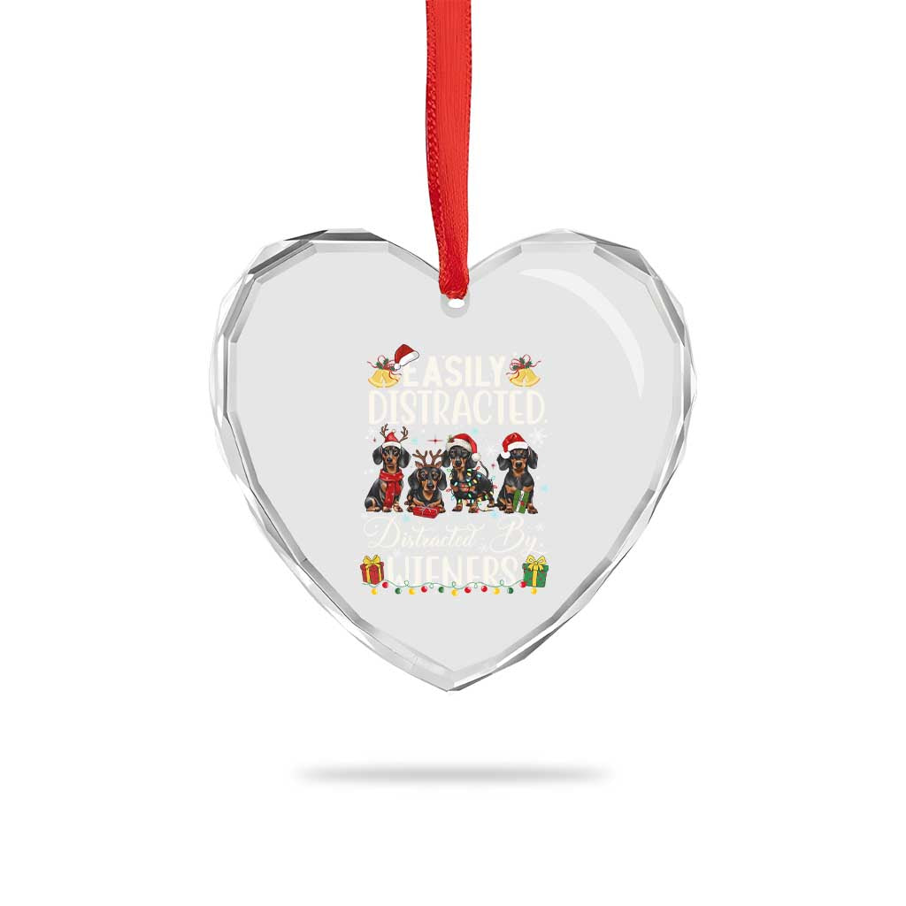 Xmas Dachshund Heart Crystal Glass Ornament Funny Easily Distracted By Wieners - Wonder Print Shop
