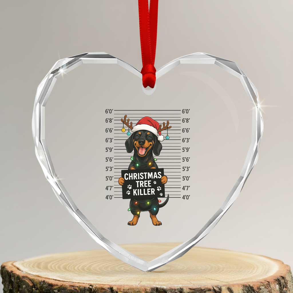 Xmas Dachshund Heart Crystal Glass Ornament Funny Xmas Tree Killer - Wonder Print Shop