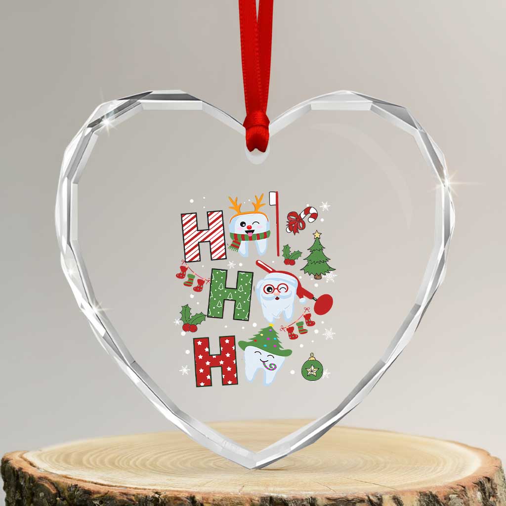 Xmas Dentist Heart Crystal Glass Ornament Ho Ho Ho Tooth Dental - Wonder Print Shop