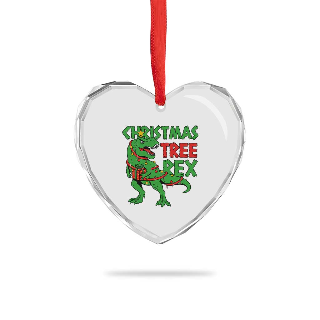 Xmas Dinosaur Heart Crystal Glass Ornament Funny Tree Rex Xmas Light - Wonder Print Shop