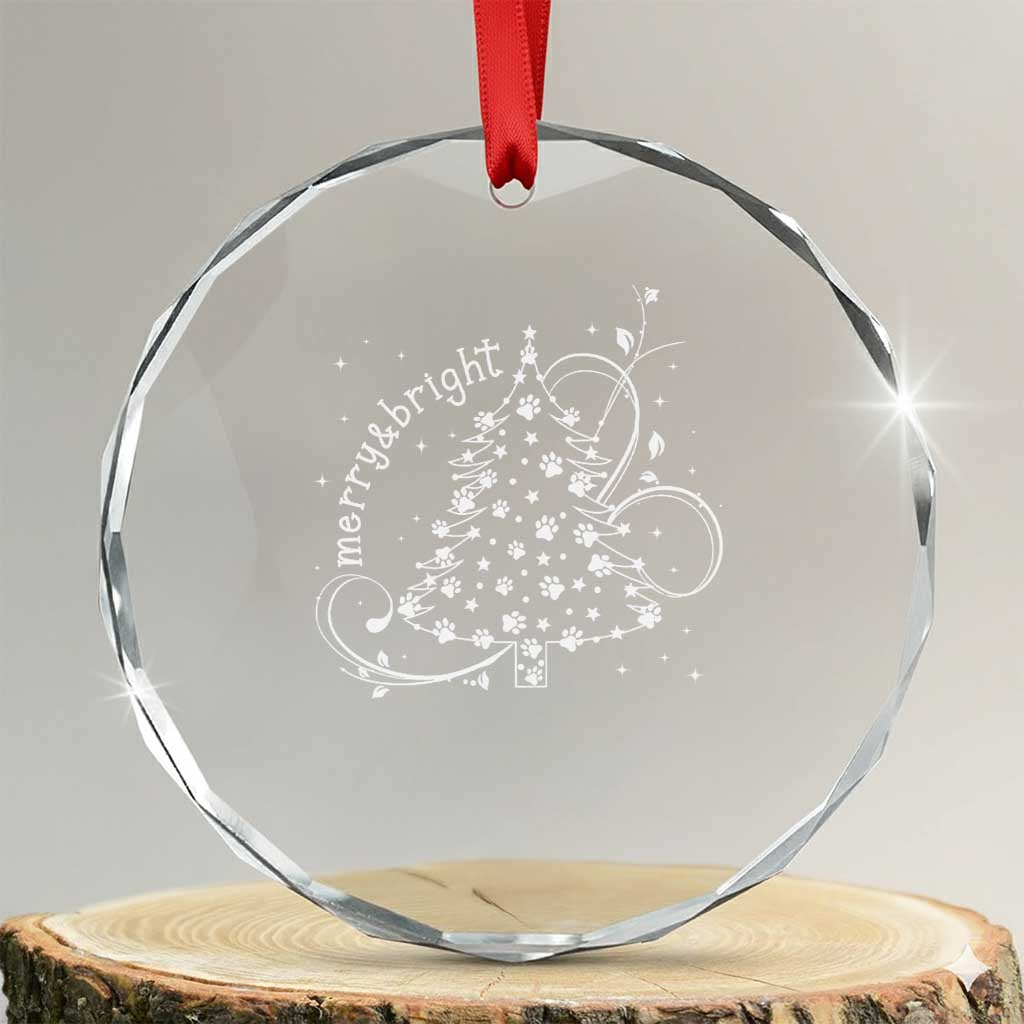 Xmas Dog Crystal Glass Ornament Merry & Bright Cute Xmas Tree with Paws Gift for Dog Lover TS10