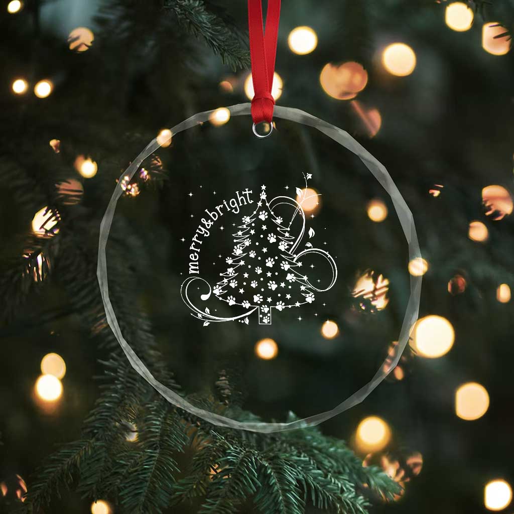 Xmas Dog Crystal Glass Ornament Merry & Bright Cute Xmas Tree with Paws Gift for Dog Lover TS10
