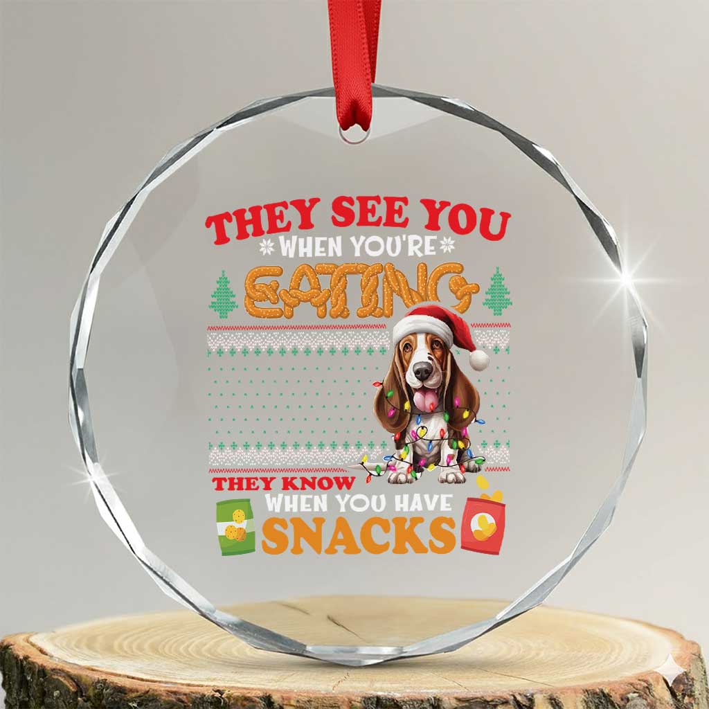 Xmas Dog Lover Crystal Glass Ornament Basset Hound See You're Eating TS09