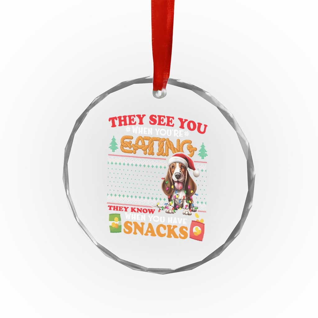 Xmas Dog Lover Crystal Glass Ornament Basset Hound See You're Eating TS09