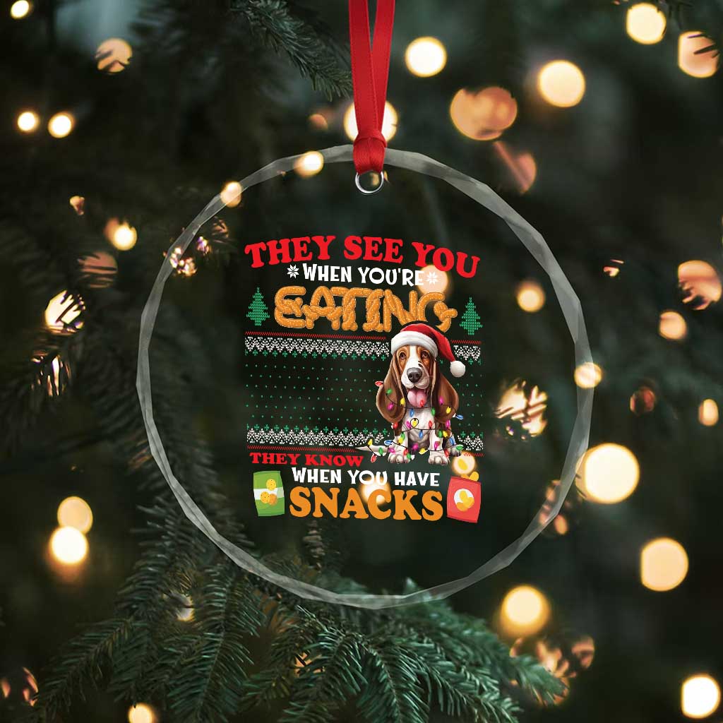 Xmas Dog Lover Crystal Glass Ornament Basset Hound See You're Eating TS09