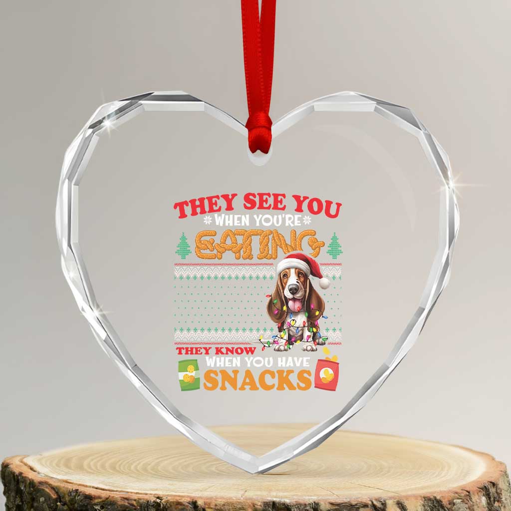 Xmas Dog Lover Heart Crystal Glass Ornament Basset Hound See You're Eating - Wonder Print Shop