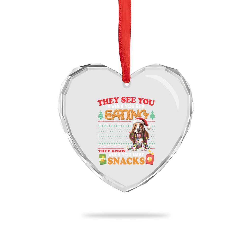 Xmas Dog Lover Heart Crystal Glass Ornament Basset Hound See You're Eating - Wonder Print Shop