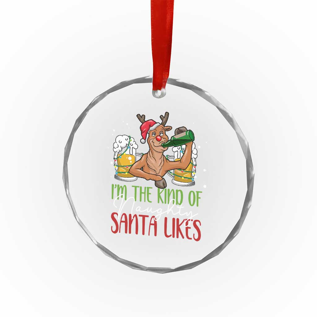 Xmas Drinking Crystal Glass Ornament Reindeer Beer Drunk I'm The Kind Of Naughty Santa Likes TS09