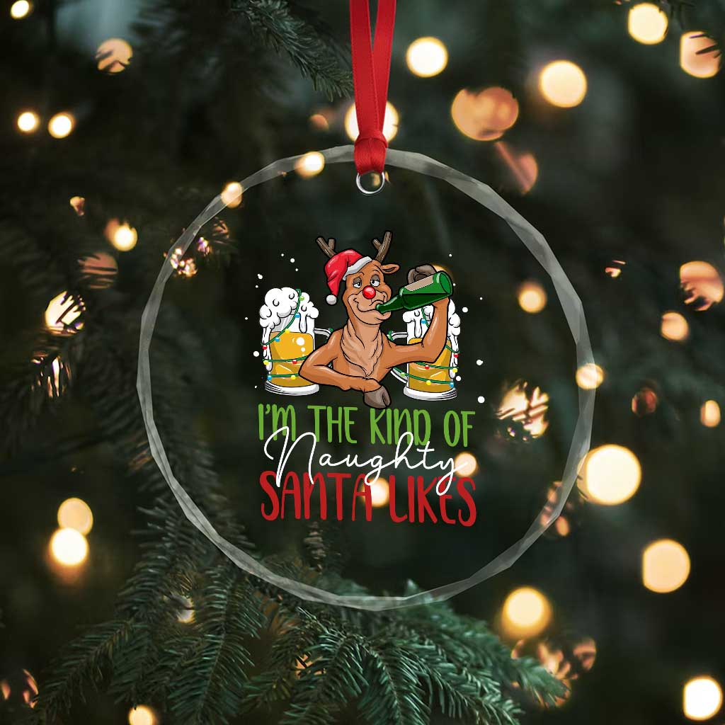 Xmas Drinking Crystal Glass Ornament Reindeer Beer Drunk I'm The Kind Of Naughty Santa Likes TS09