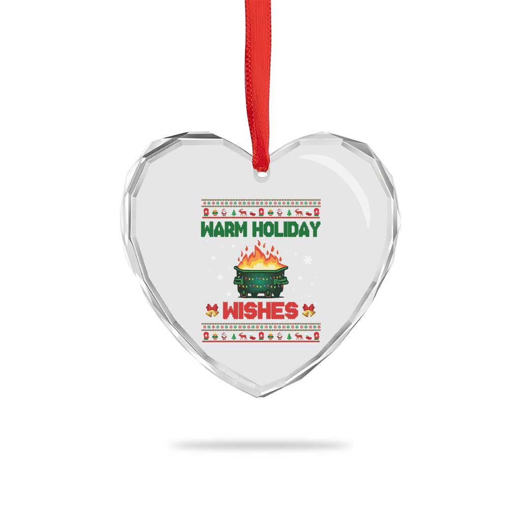 Xmas Dumpster Fire Heart Crystal Glass Ornament Warm Holiday Wishes - Wonder Print Shop