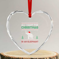 Xmas Elephant Heart Crystal Glass Ornament All I Want for Xmas Is An Elephant Ugly Sweater - Wonder Print Shop