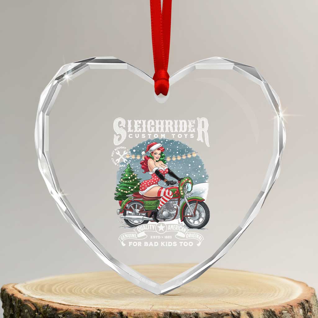 Xmas Female Santa Motorcycle Heart Crystal Glass Ornament Sleighrider Custom Toys For Bad Kids Too - Wonder Print Shop