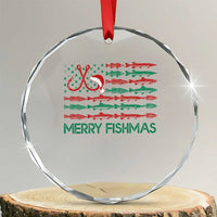 Xmas Fishing Crystal Glass Ornament Merry Fishmas Fisherman American Flag TS09