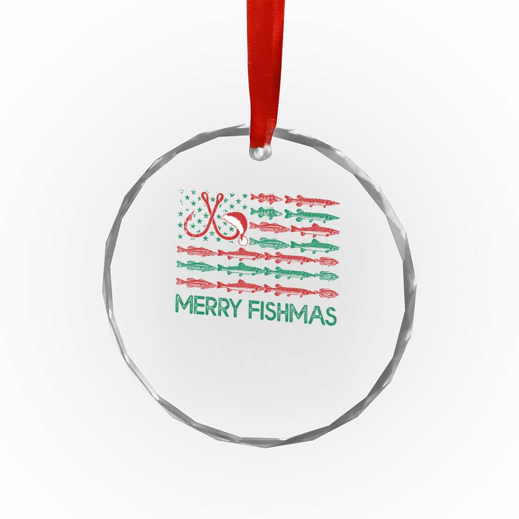 Xmas Fishing Crystal Glass Ornament Merry Fishmas Fisherman American Flag TS09