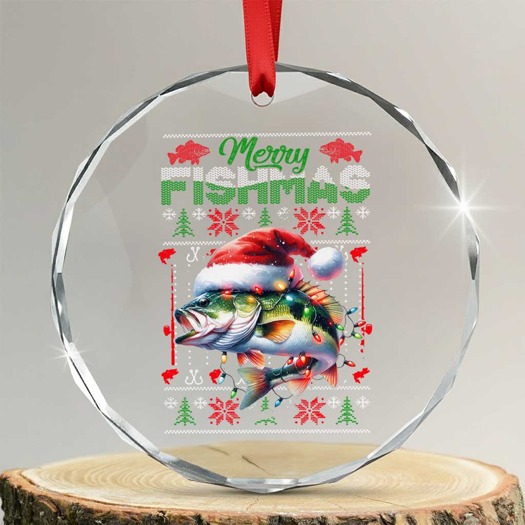 Xmas Fishing Crystal Glass Ornament Merry Fishmas Fisherman Santa Hat Fish TS09