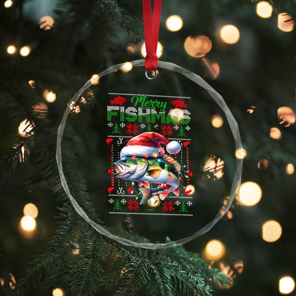 Xmas Fishing Crystal Glass Ornament Merry Fishmas Fisherman Santa Hat Fish TS09