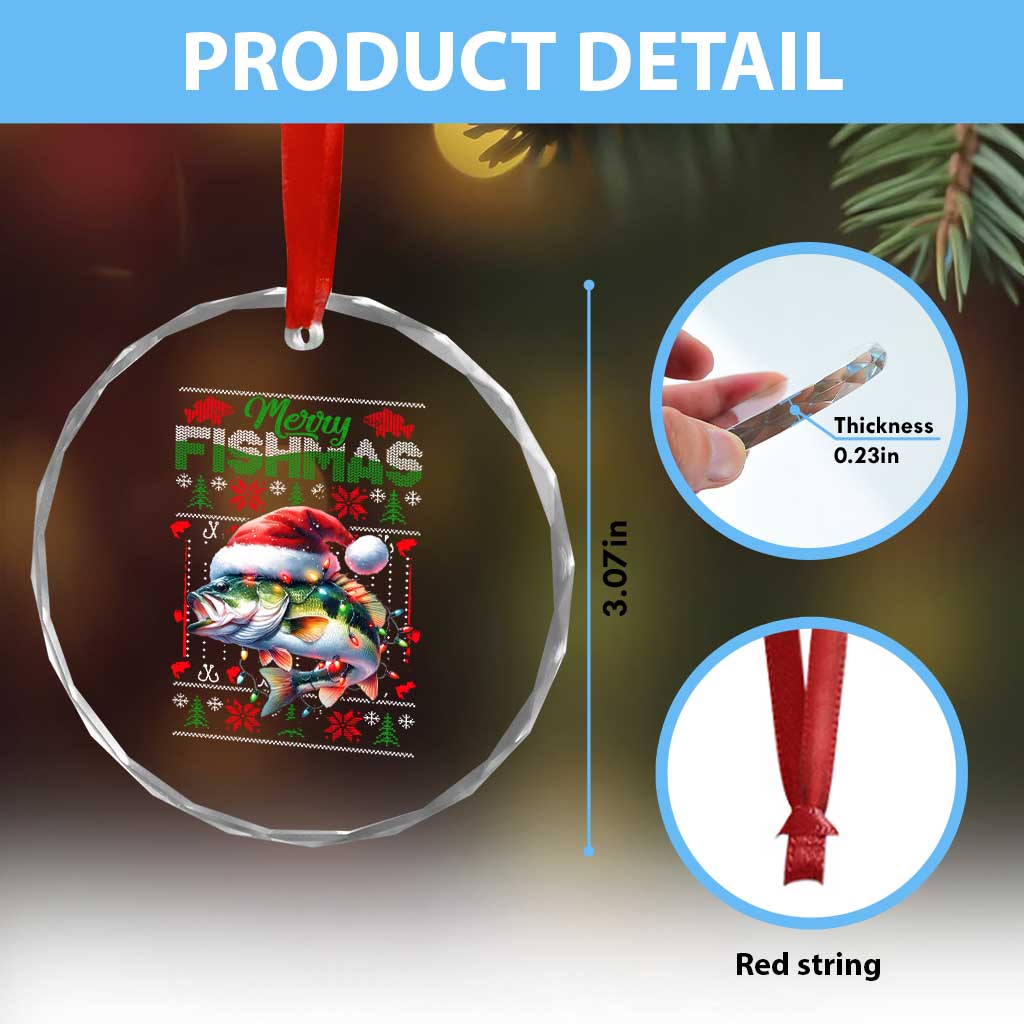 Xmas Fishing Crystal Glass Ornament Merry Fishmas Fisherman Santa Hat Fish TS09