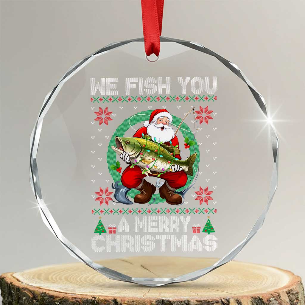 Xmas Fishing Crystal Glass Ornament We Fish You A Merry Christmas Santa Fisherman TS09